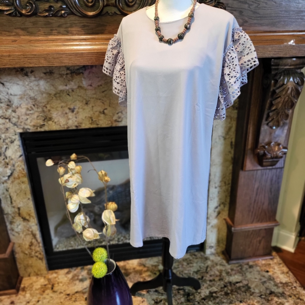 She + Sky Lavender Mini Dress with Eyelet Flutter Sleeves